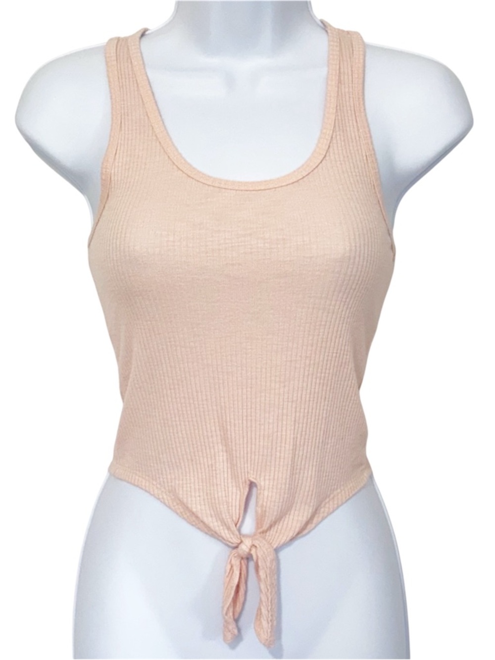 AERIE Ribbed Tie Front Tank Top Small Light Pink Fitted Stretch Y2K